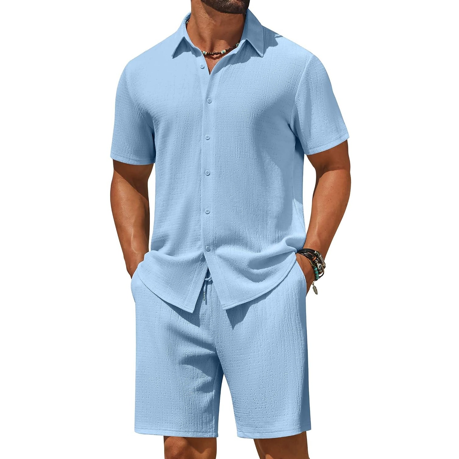 Casual Beach Short And Shirt Outfit Set For Men