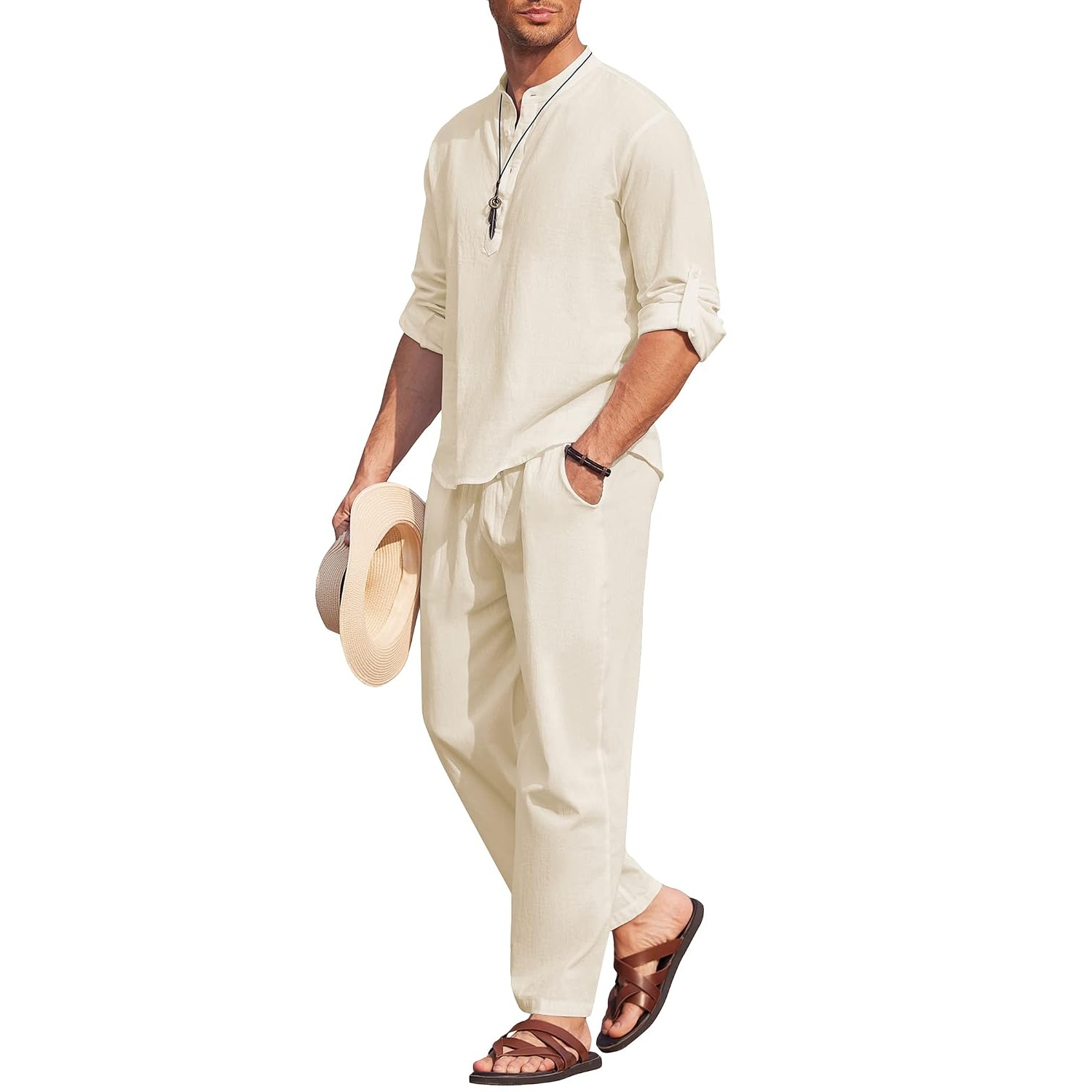 Casual Slim Cotton Linen Pant And Shirt Set For Men