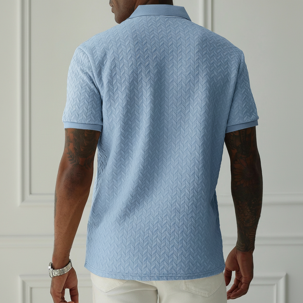 Apricot Textured Knit Short Sleeve Polo T Shirt For Men
