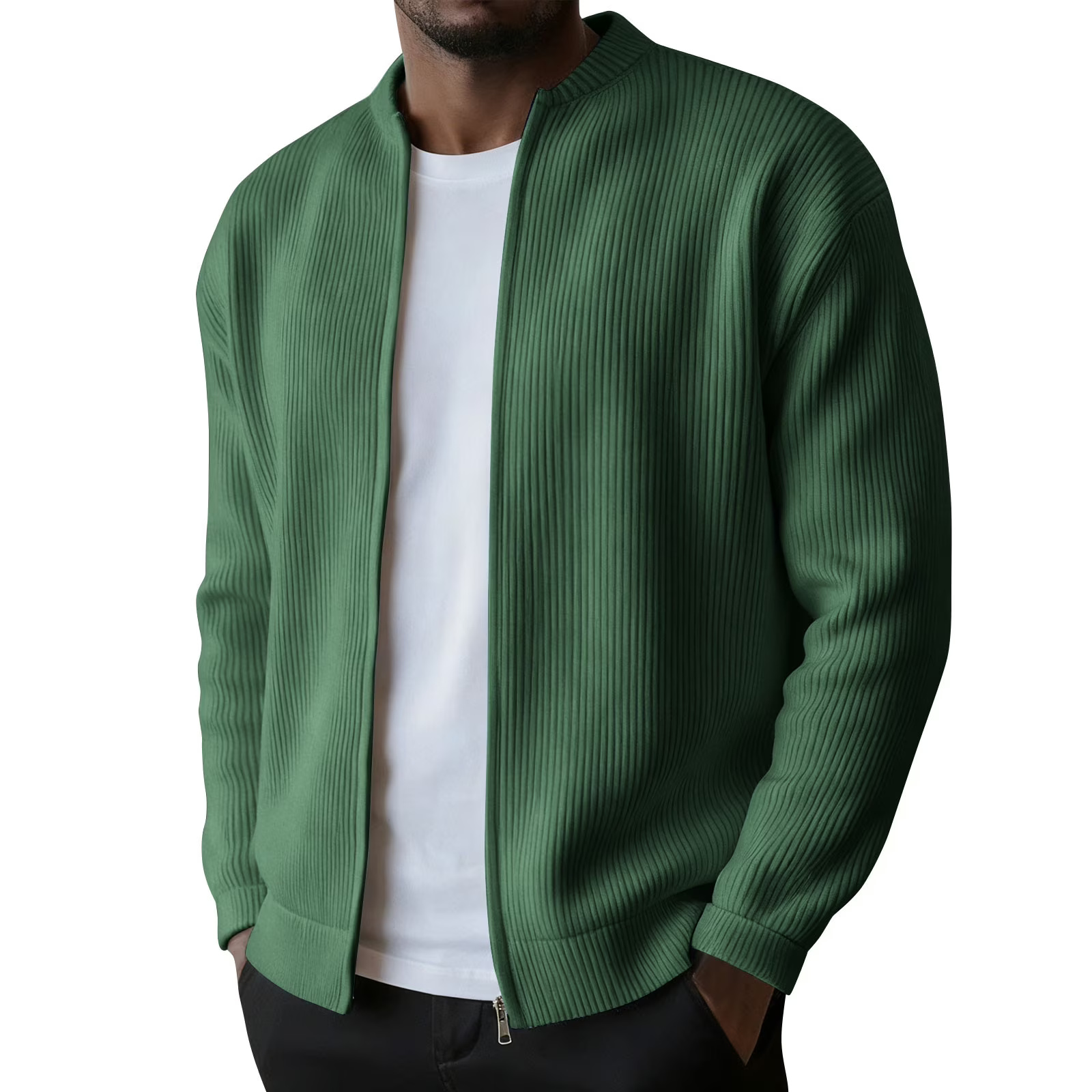 Casual Ribbed Zip Cotton Bomber Jacket for Men
