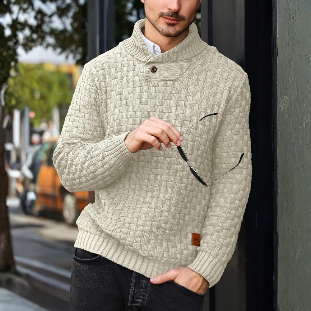 Mens Casual Pullover Fall Winter Turtleneck Cable Knit v Neck Fisherman Waffle Sweater