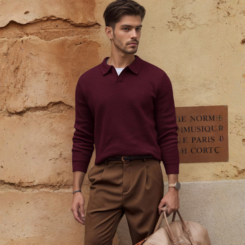 Textured V Style Long Sleeve Pullover