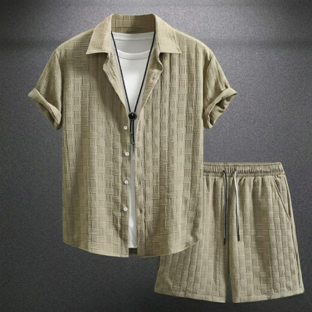 Button Up Shirt And Shorts Set For Men