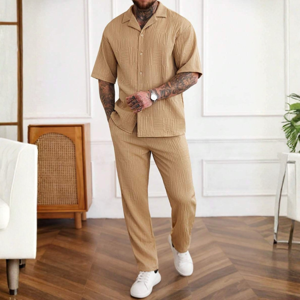 Short Sleeve Shirt And Long Pants Set For Men