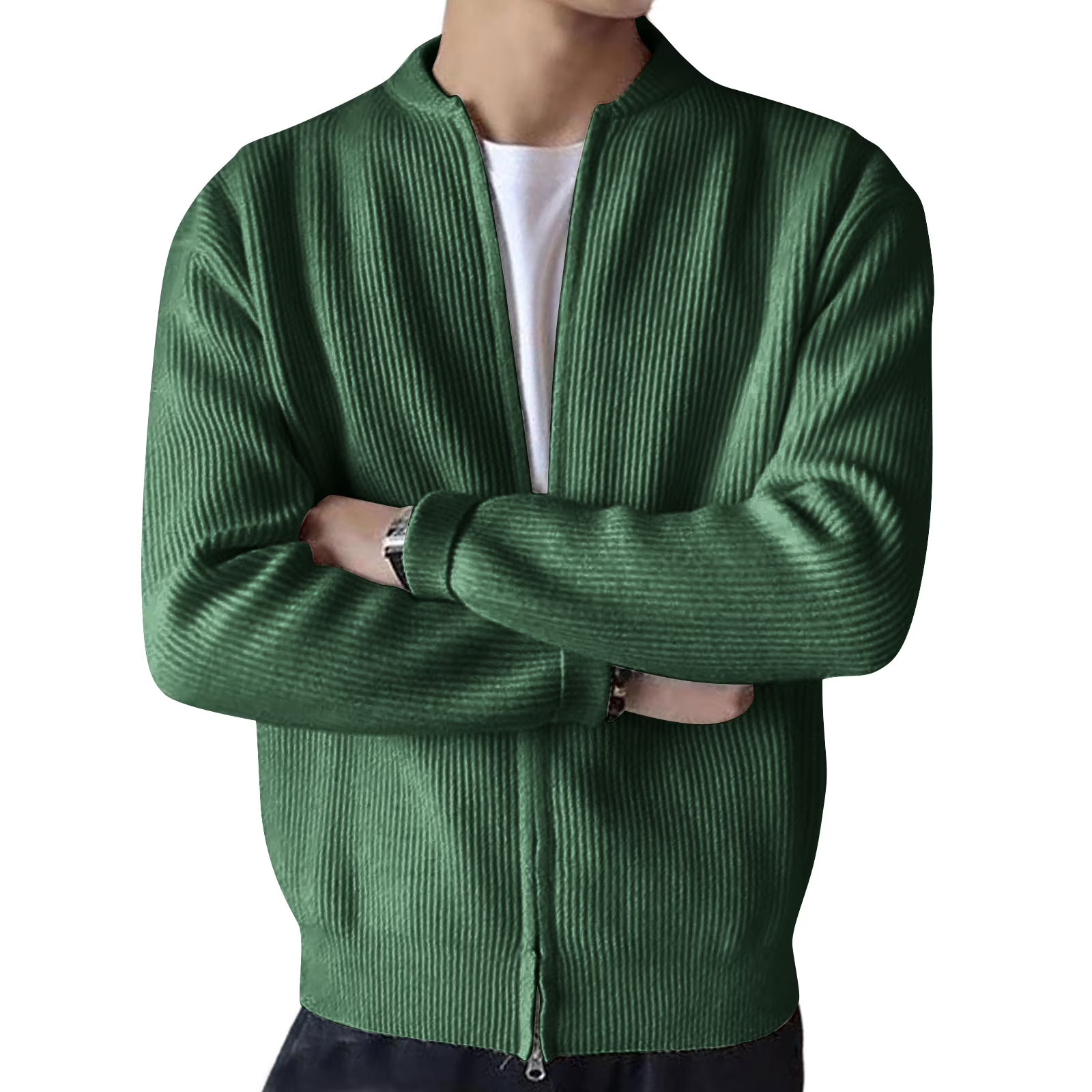 Casual Ribbed Zip Cotton Bomber Jacket for Men