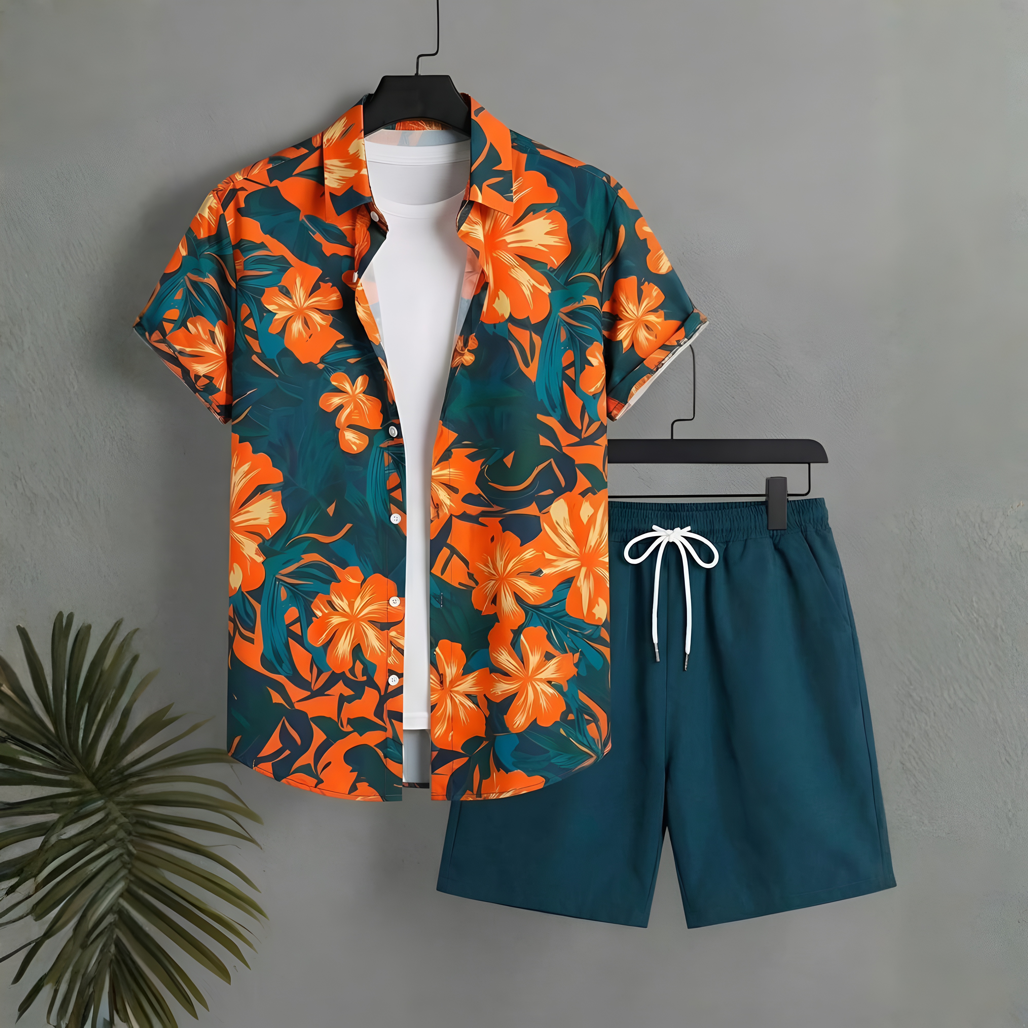 Summer Vacation House Print Short Sleeve Shirt And Shorts Set For Men