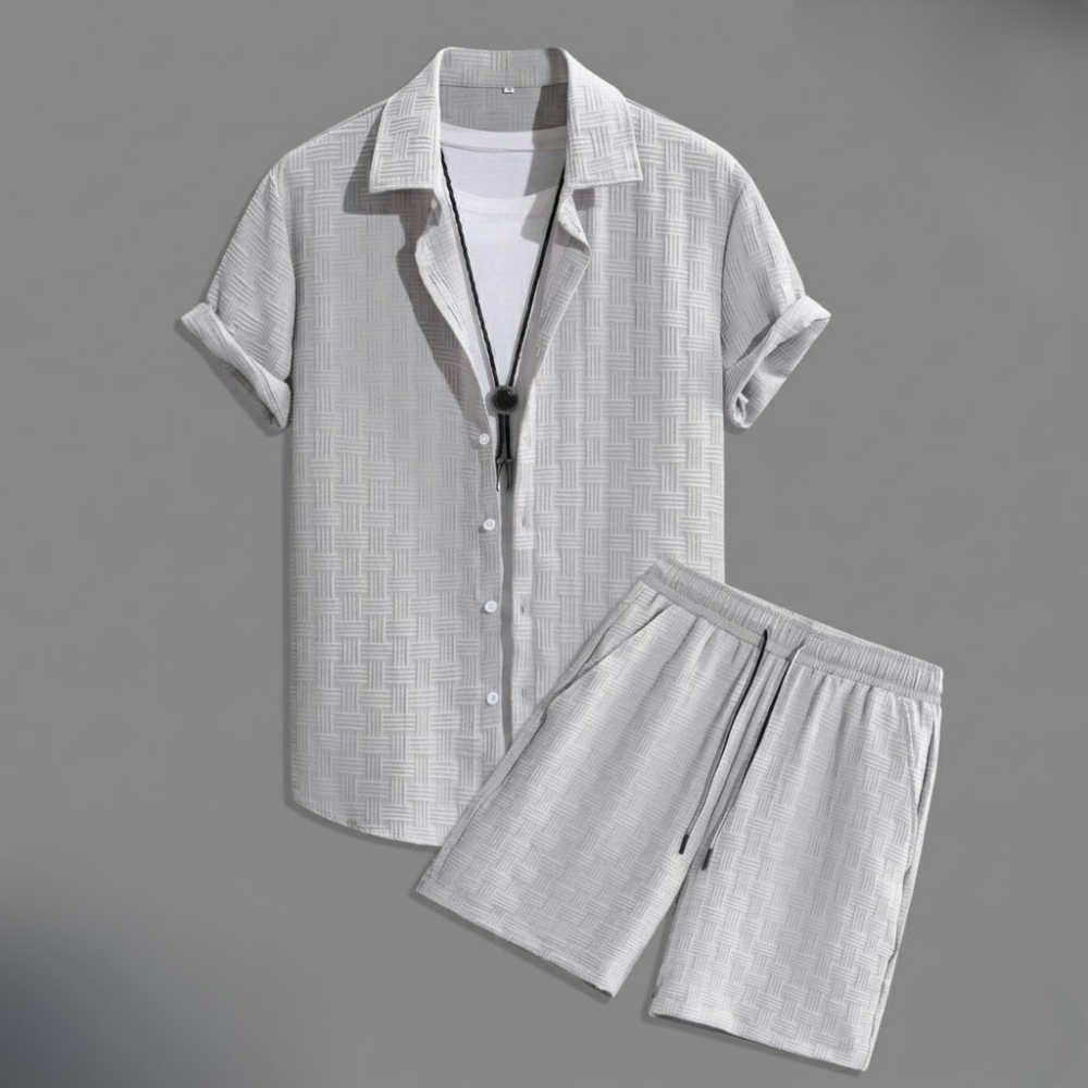 Button Up Shirt And Shorts Set For Men