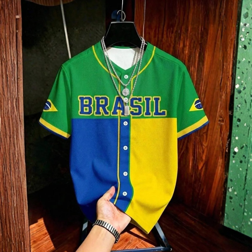 Baseball Jersey Style Print Short Sleeve Shirt For Men