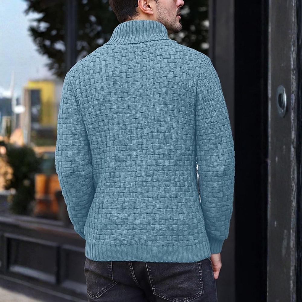 Mens Casual Pullover Fall Winter Turtleneck Cable Knit v Neck Fisherman Waffle Sweater