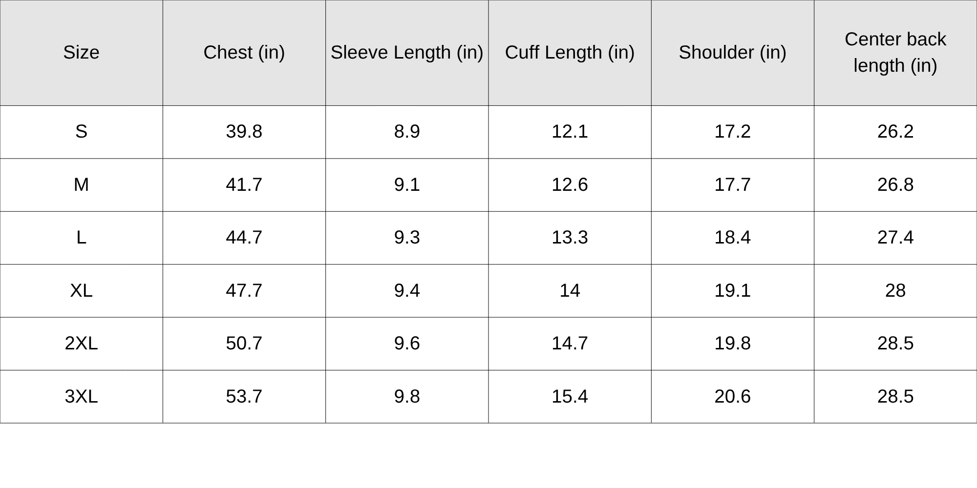 Size Chart