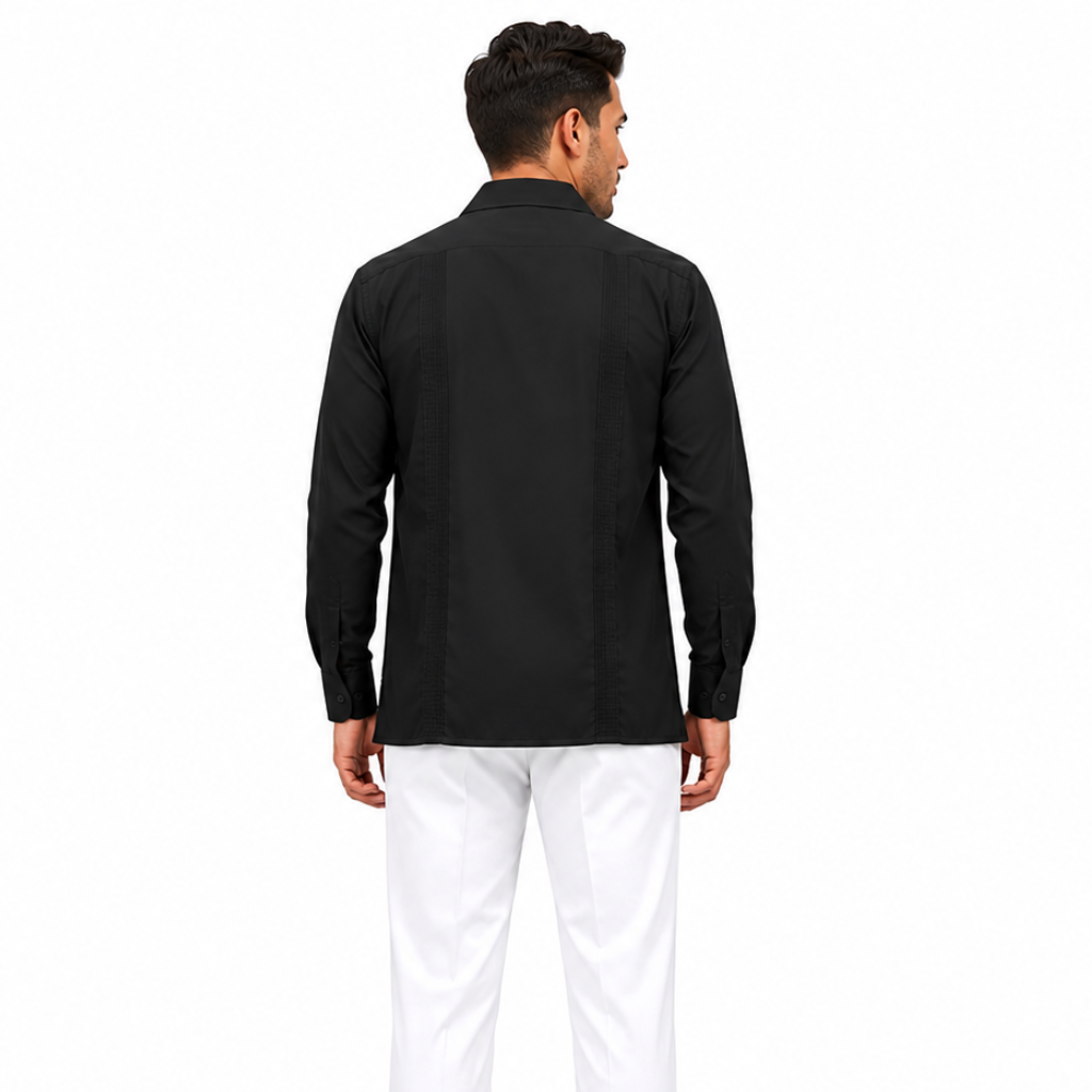 Embroidered Long Sleeve Cuban Collar Casual Button Shirt For Men