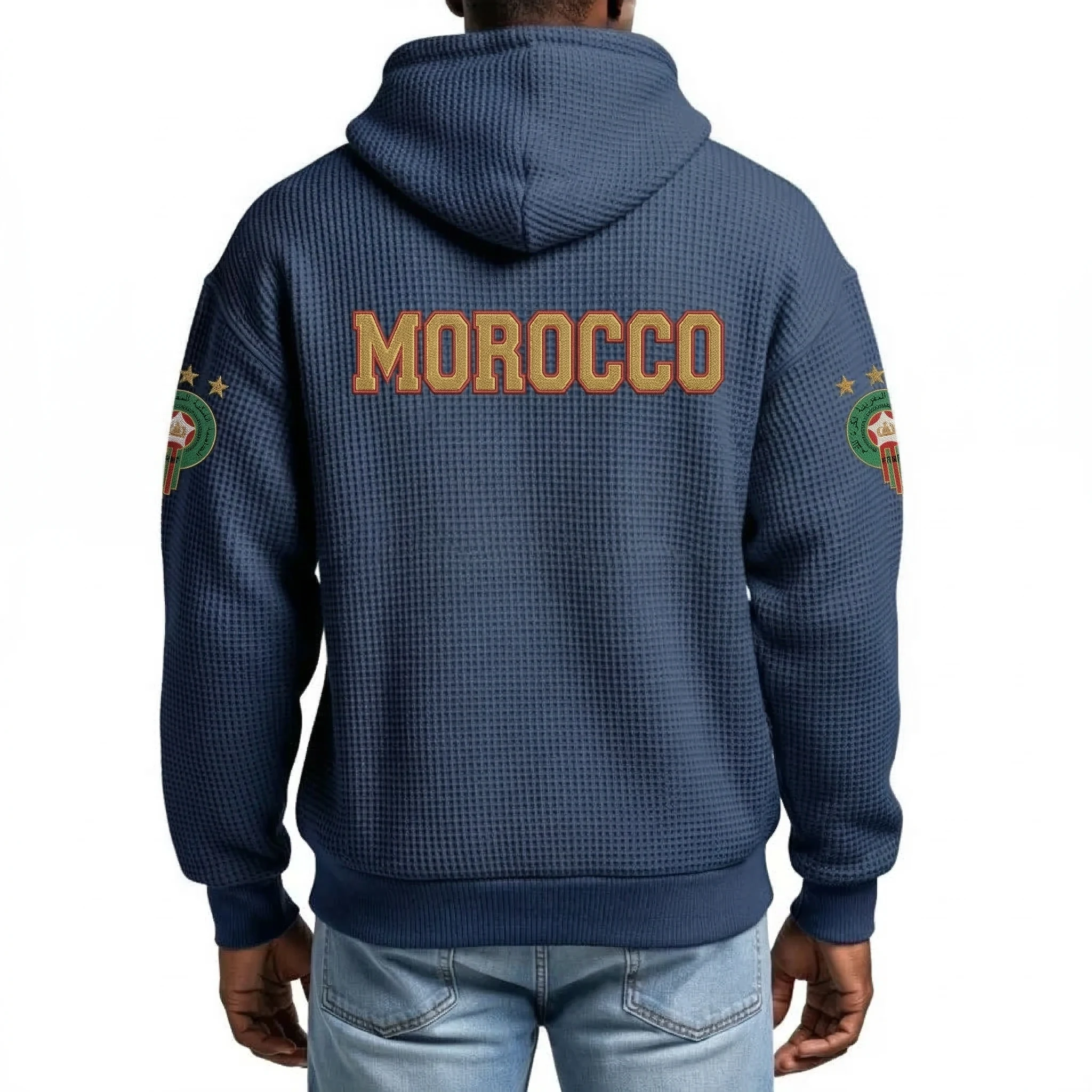 Morocco Printed Waffle Quarter Zip Football Fan Hoodie