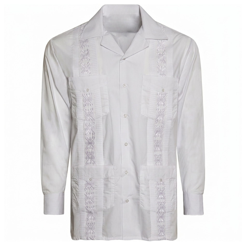 Embroidered Long Sleeve Cuban Collar Casual Button Shirt For Men