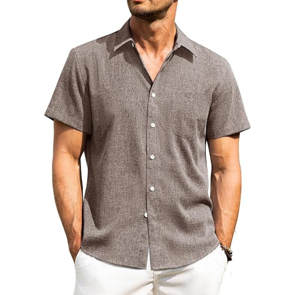 Short Sleeve Button Down Casual Wrinkle Shirts For Men