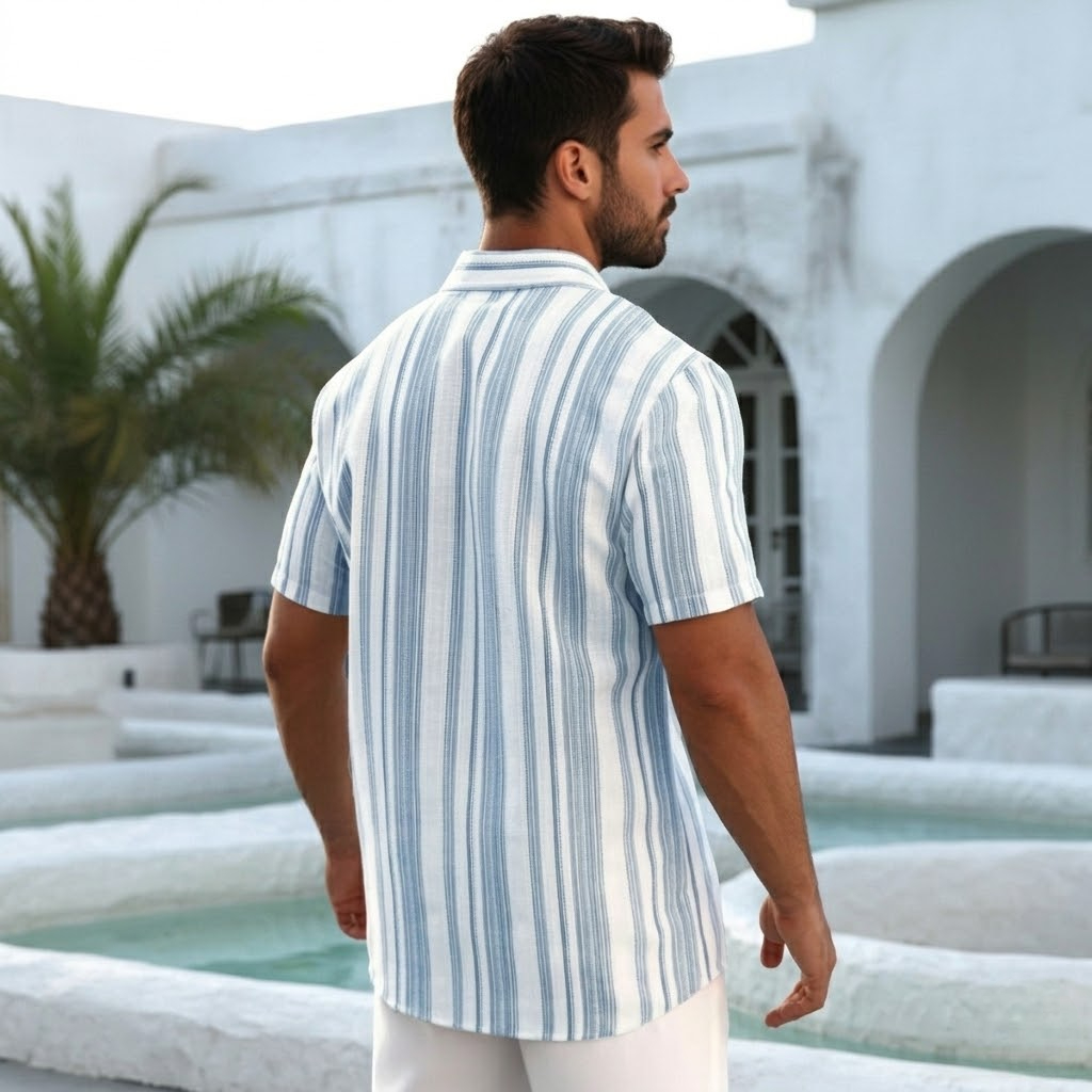 Colorblock Striped Short Sleeve Shirt For Men