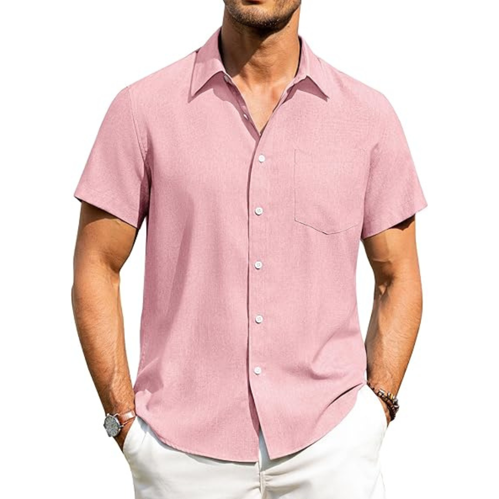 Short Sleeve Button Down Casual Wrinkle Shirts For Men