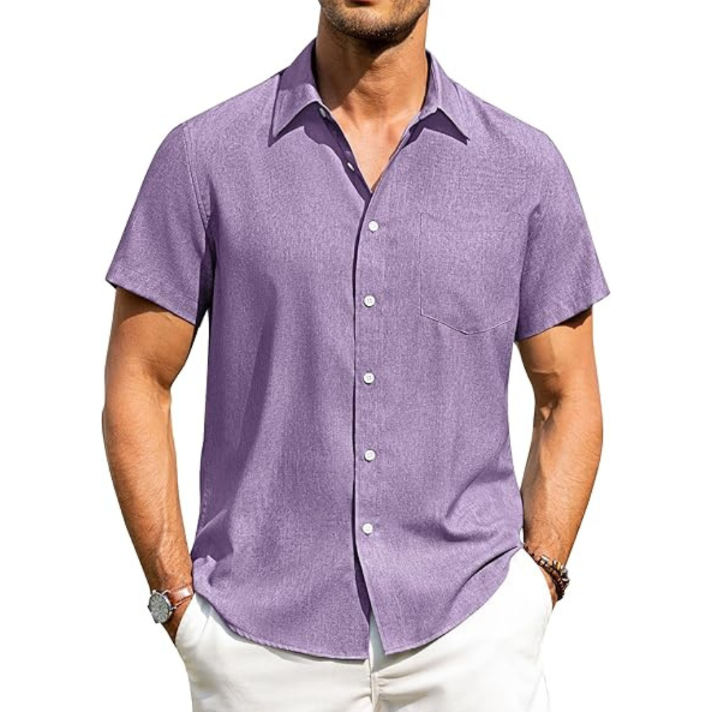 Short Sleeve Button Down Casual Wrinkle Shirts For Men