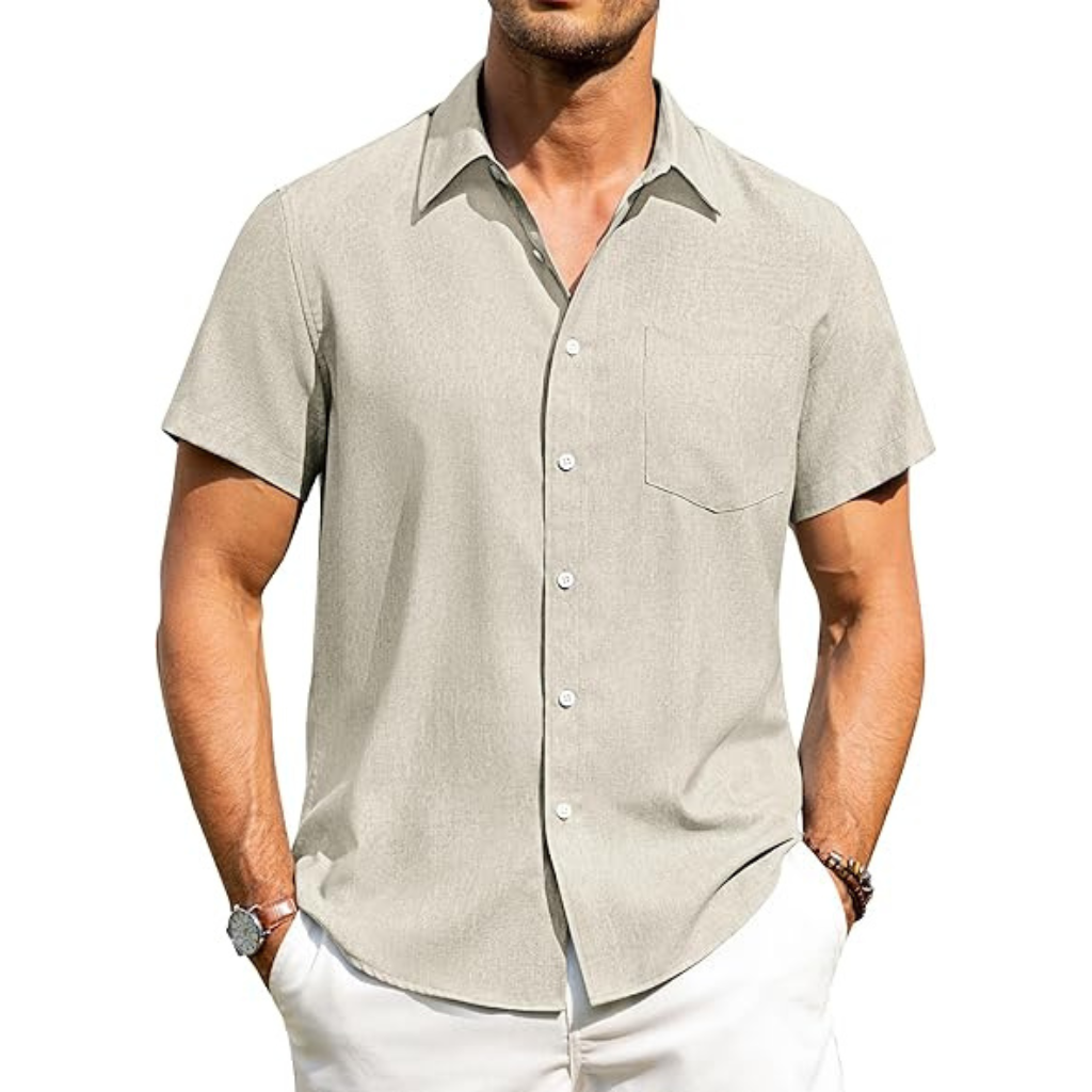 Short Sleeve Button Down Casual Wrinkle Shirts For Men
