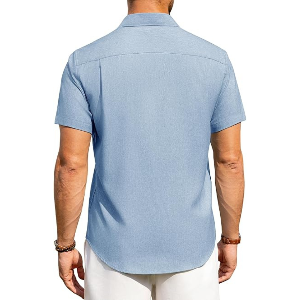 Short Sleeve Button Down Casual Wrinkle Shirts For Men