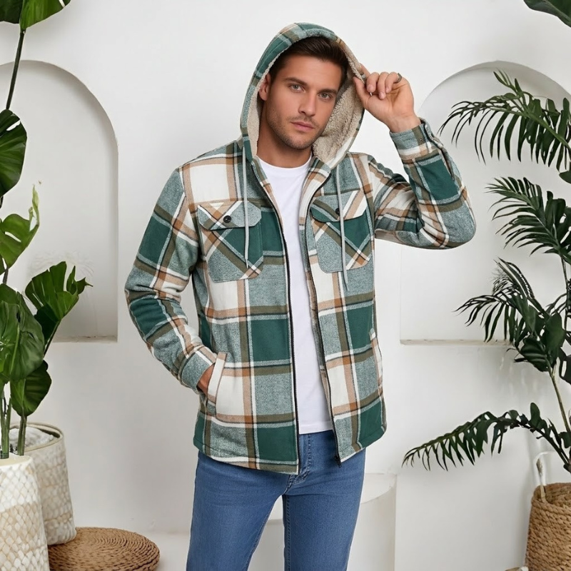 Winter Flannel Zip Up Hoodie For Men