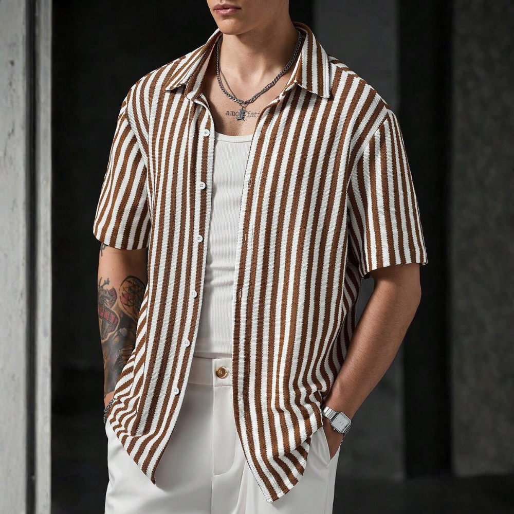 Casual Knit Jacquard Versatile Loose Shirt For Men