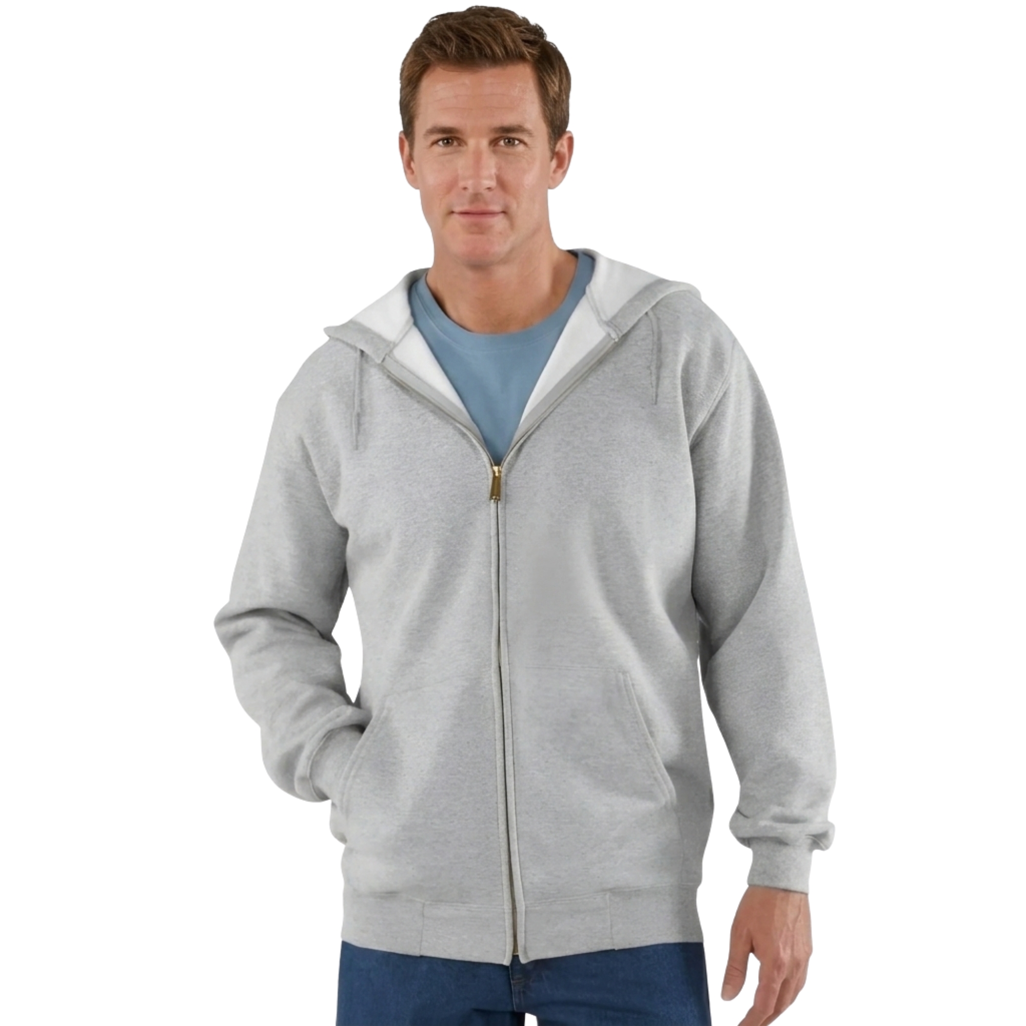 Loose Fit Midweight Full Zip Fleece Hoodie For Men