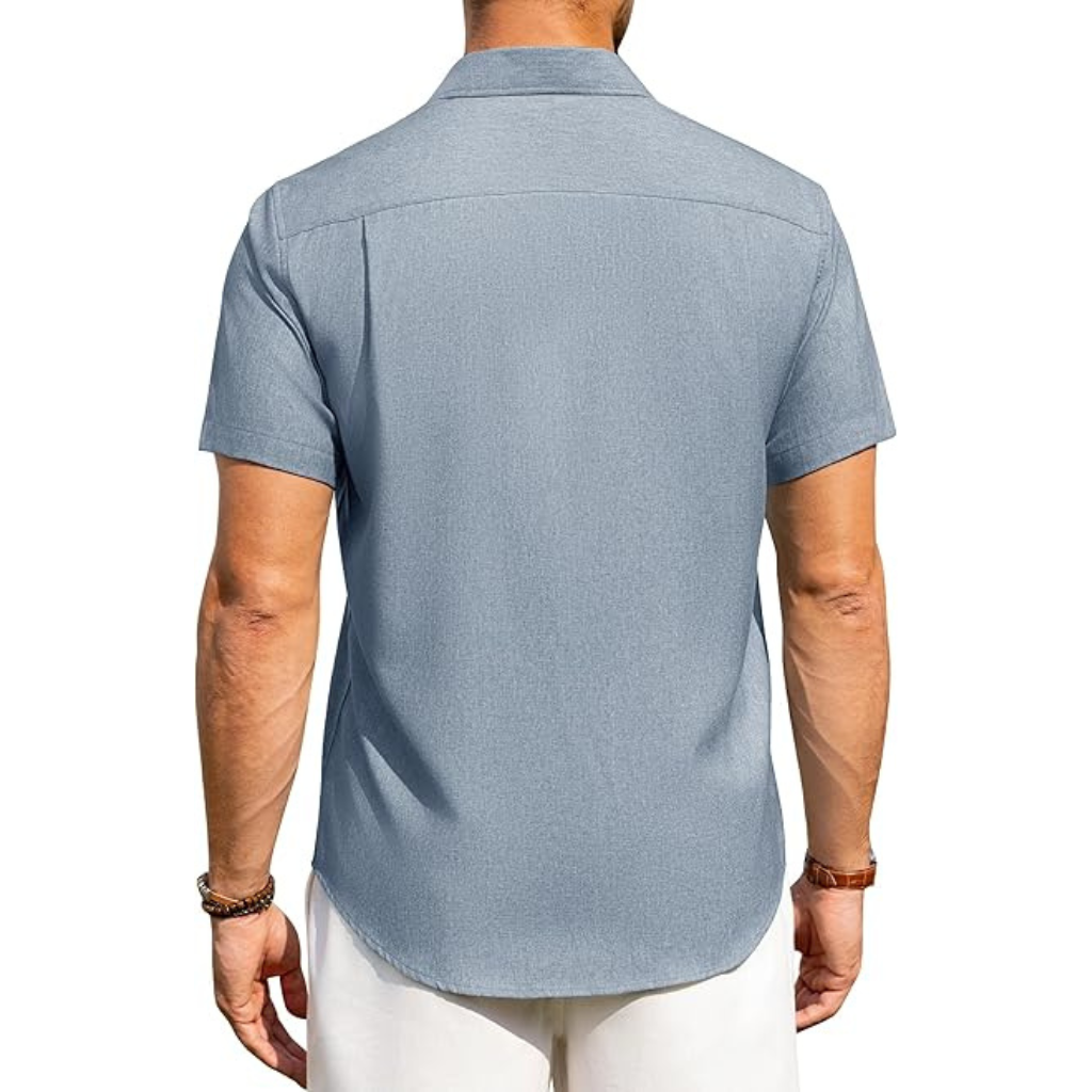 Short Sleeve Button Down Casual Wrinkle Shirts For Men