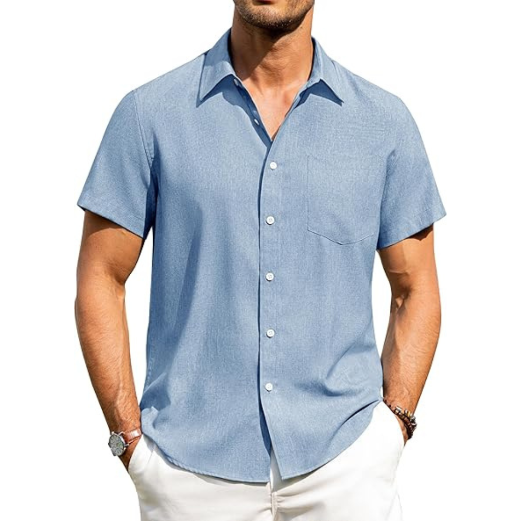 Short Sleeve Button Down Casual Wrinkle Shirts For Men