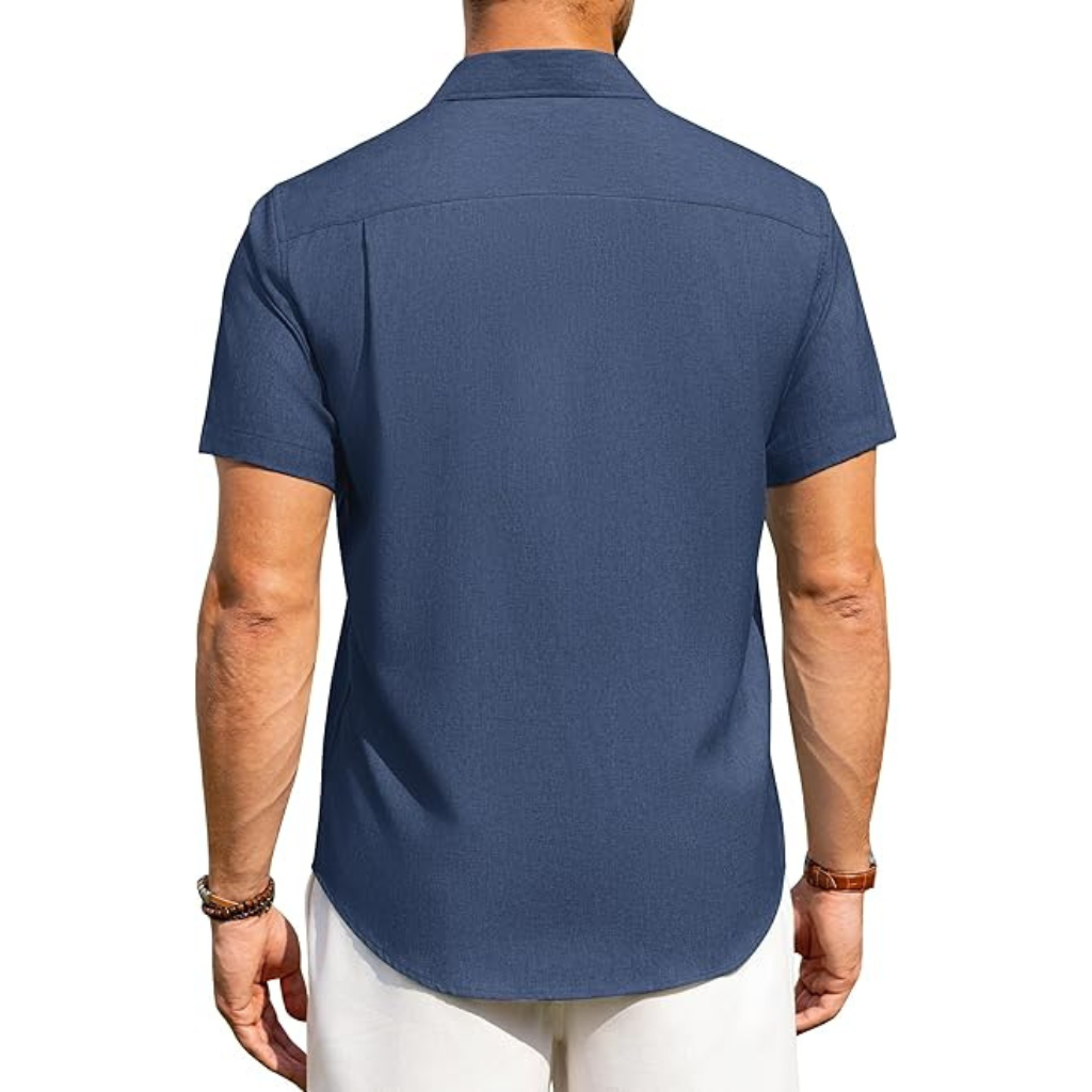 Short Sleeve Button Down Casual Wrinkle Shirts For Men