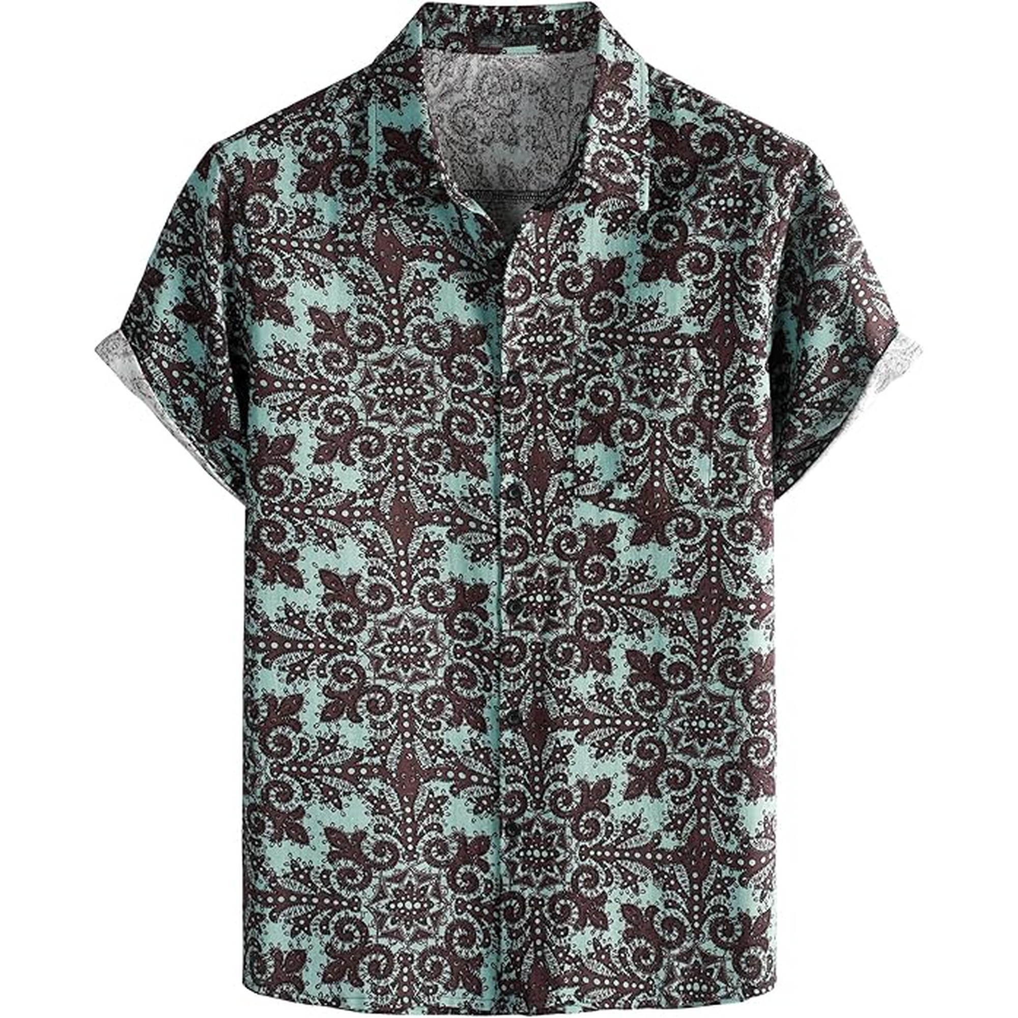 Printed Casual Short Sleeve Button Down Shirts For Men