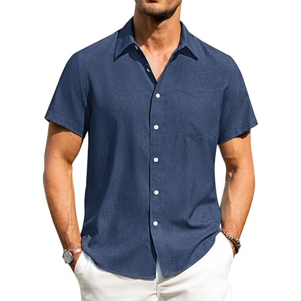 Short Sleeve Button Down Casual Wrinkle Shirts For Men