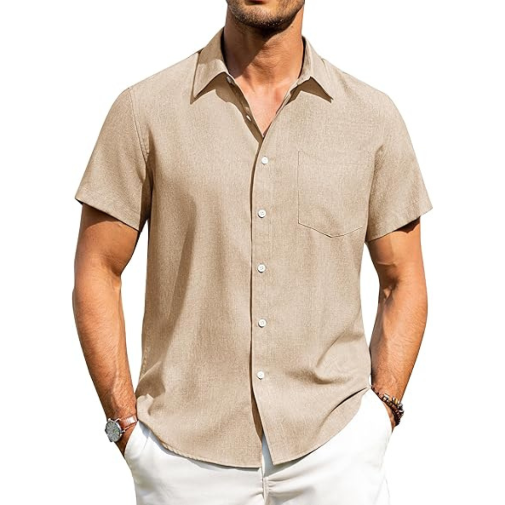 Short Sleeve Button Down Casual Wrinkle Shirts For Men