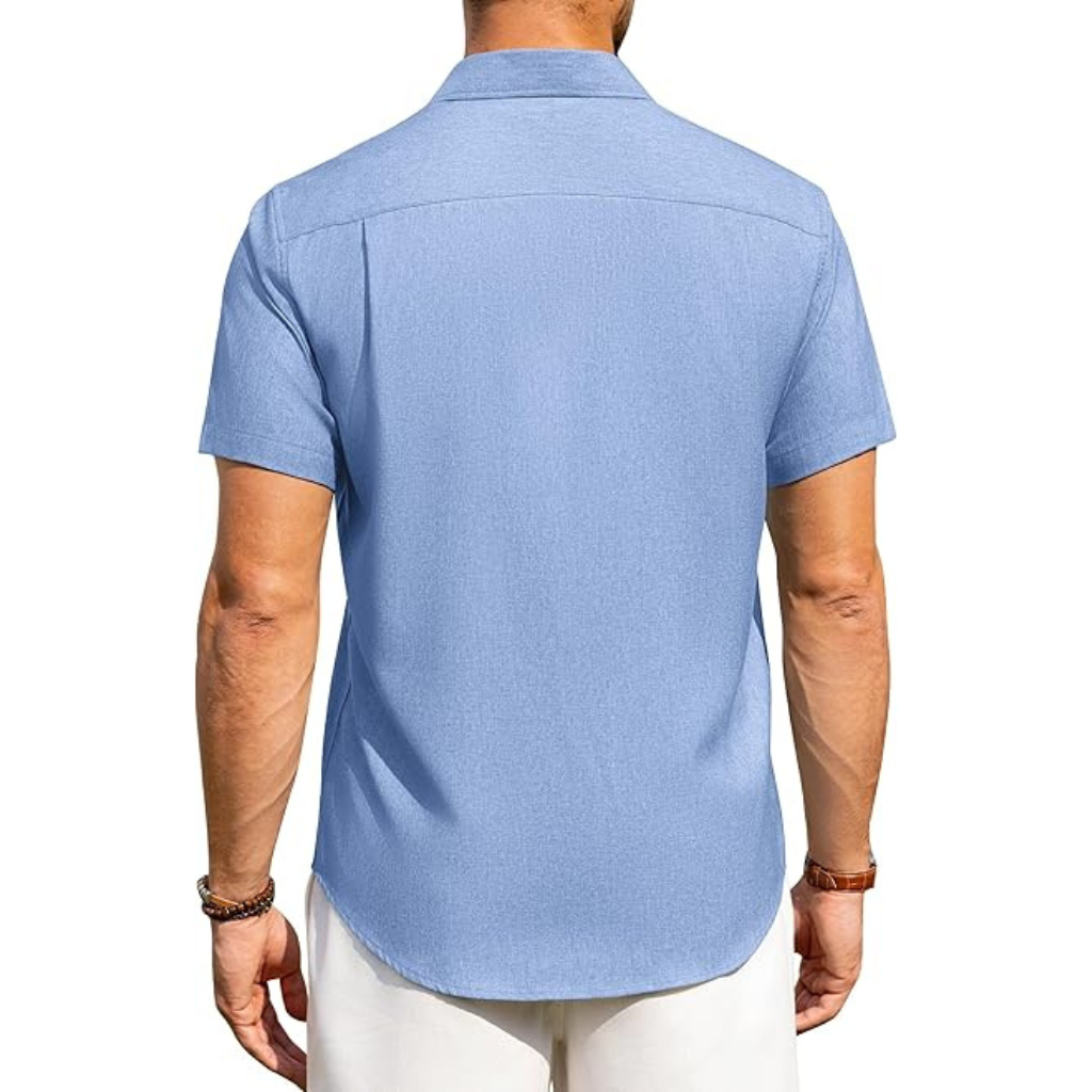 Short Sleeve Button Down Casual Wrinkle Shirts For Men