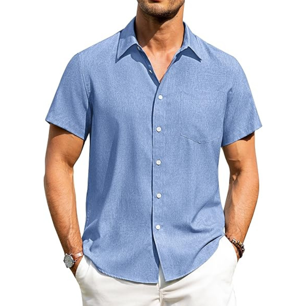 Short Sleeve Button Down Casual Wrinkle Shirts For Men