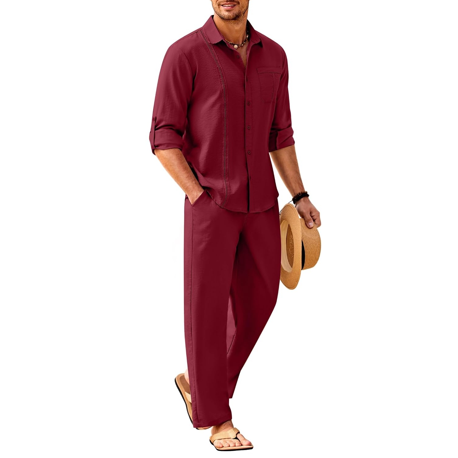 Summer Down Pant And Long Sleeve Shirt Set For Men