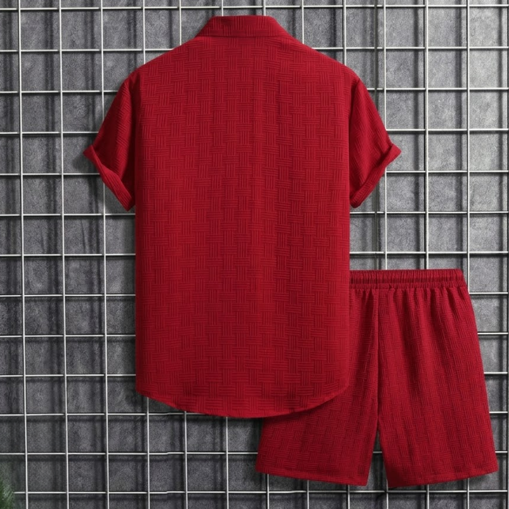 Button Up Shirt And Shorts Set For Men