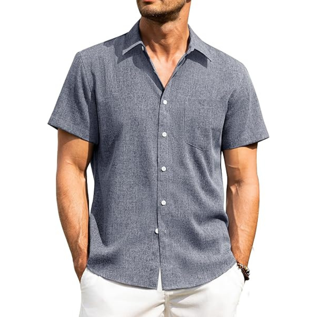 Short Sleeve Button Down Casual Wrinkle Shirts For Men