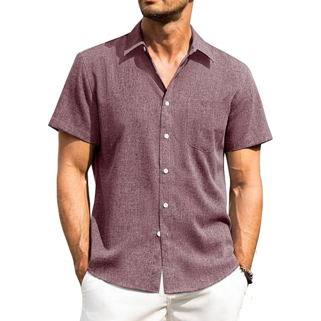 Short Sleeve Button Down Casual Wrinkle Shirts For Men