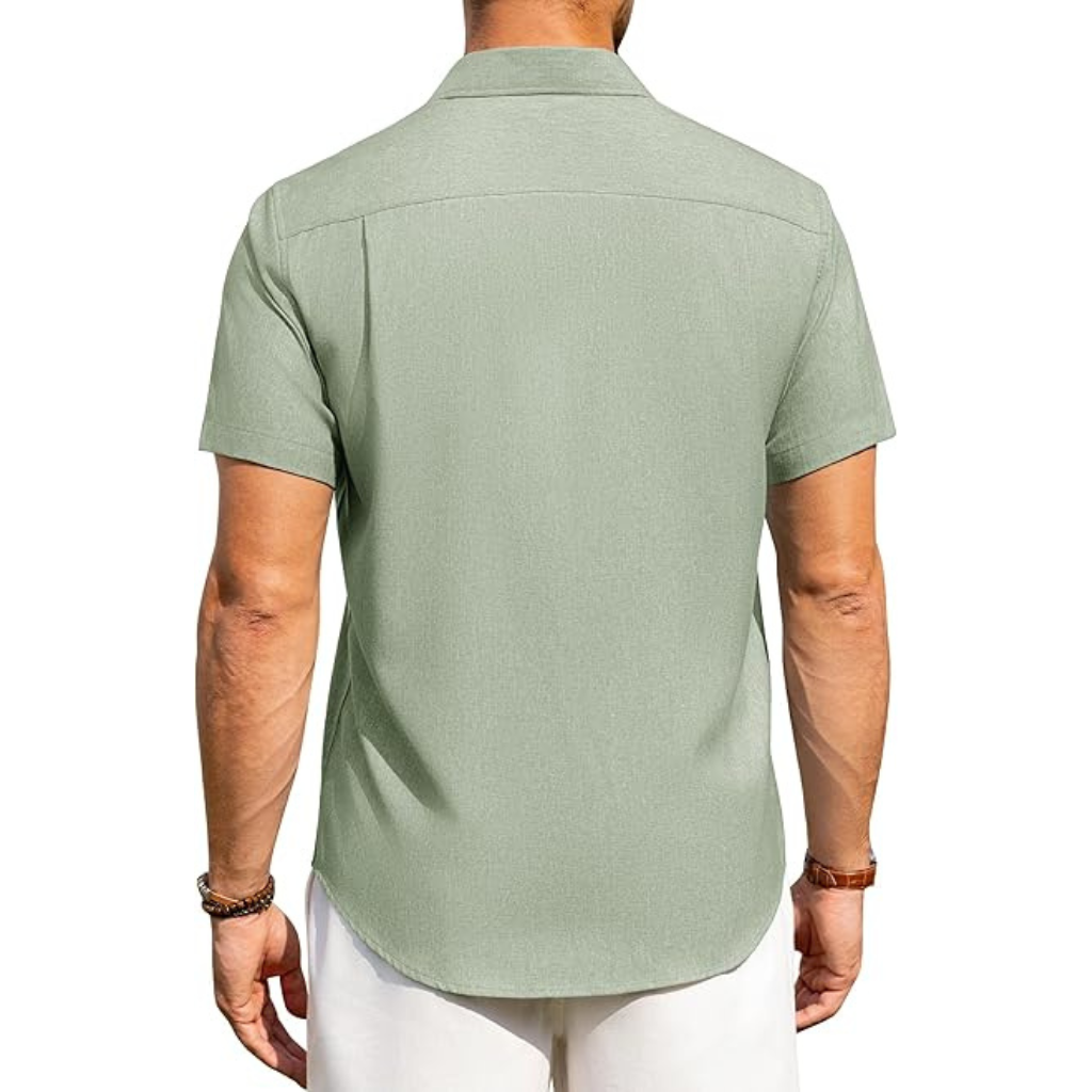 Short Sleeve Button Down Casual Wrinkle Shirts For Men