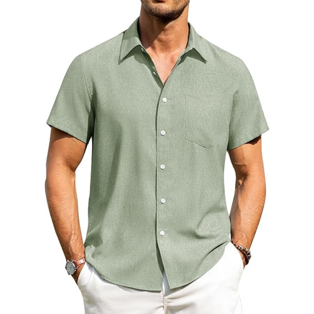 Short Sleeve Button Down Casual Wrinkle Shirts For Men