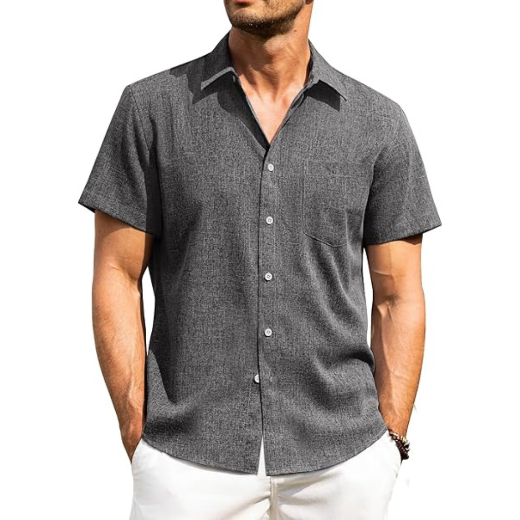 Short Sleeve Button Down Casual Wrinkle Shirts For Men