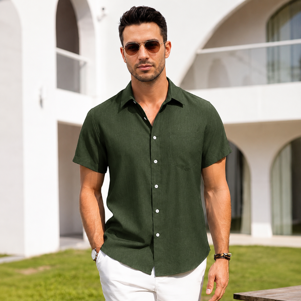 Short Sleeve Button Down Casual Wrinkle Shirts For Men
