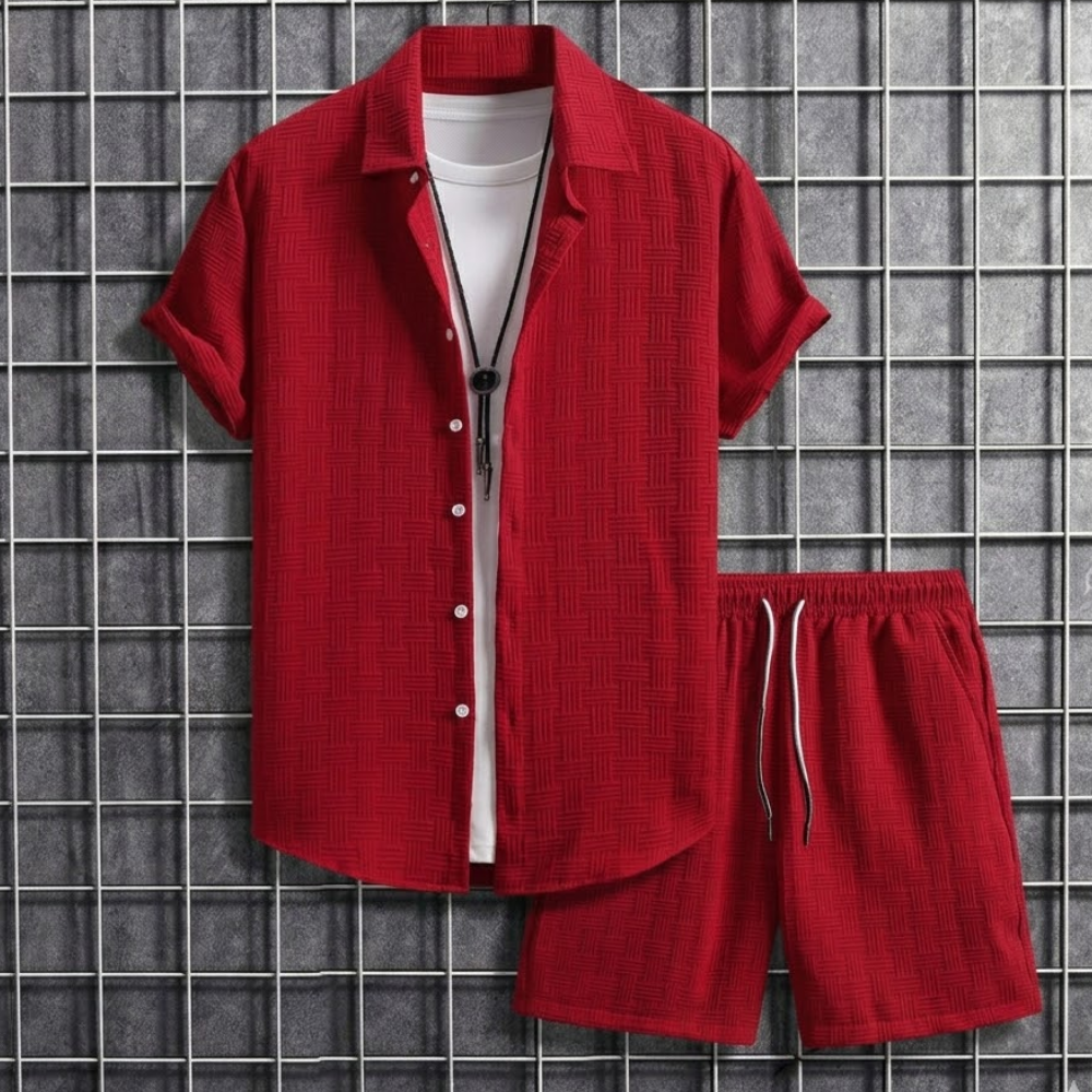 Button Up Shirt And Shorts Set For Men