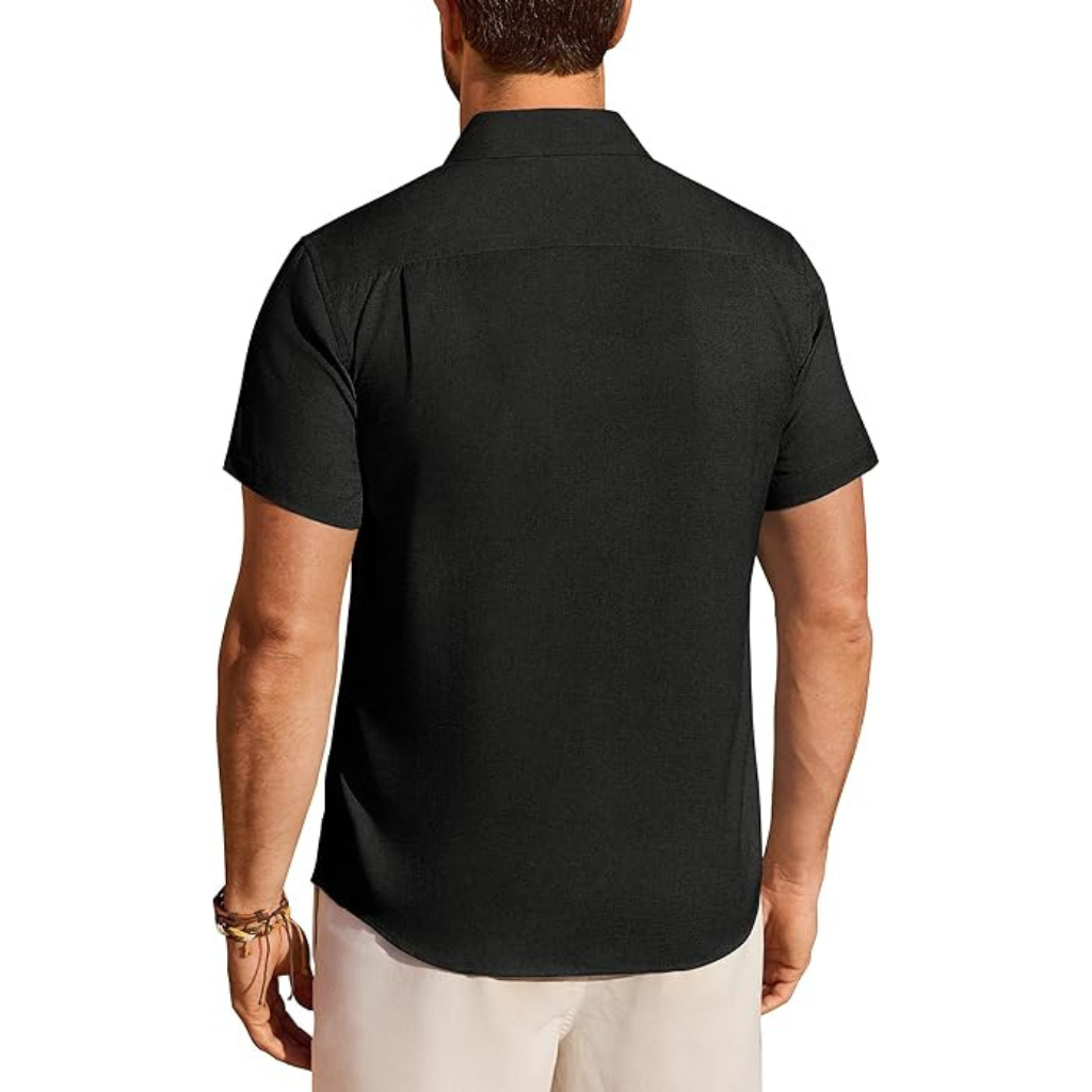 Short Sleeve Wrinkle Casual Untucked Button Down Shirts For Men 