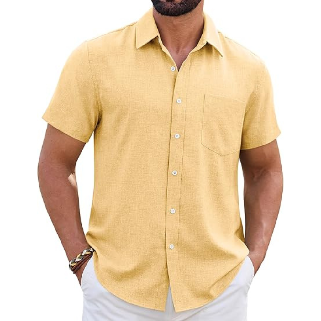 Short Sleeve Wrinkle Casual Untucked Button Down Shirts For Men 