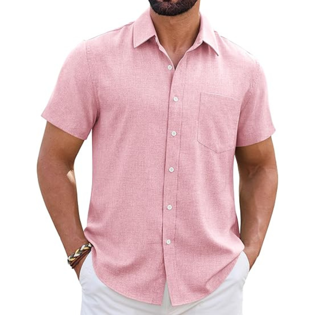 Short Sleeve Wrinkle Casual Untucked Button Down Shirts For Men 