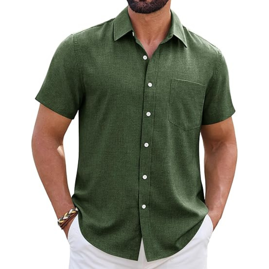 Short Sleeve Wrinkle Casual Untucked Button Down Shirts For Men 