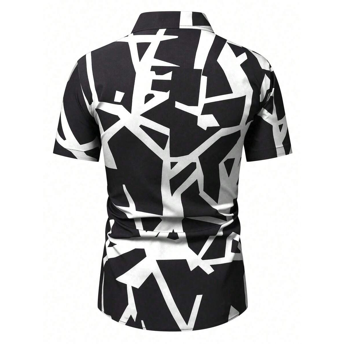 Casual Geometric Print Contrast Short Sleeve Shirt