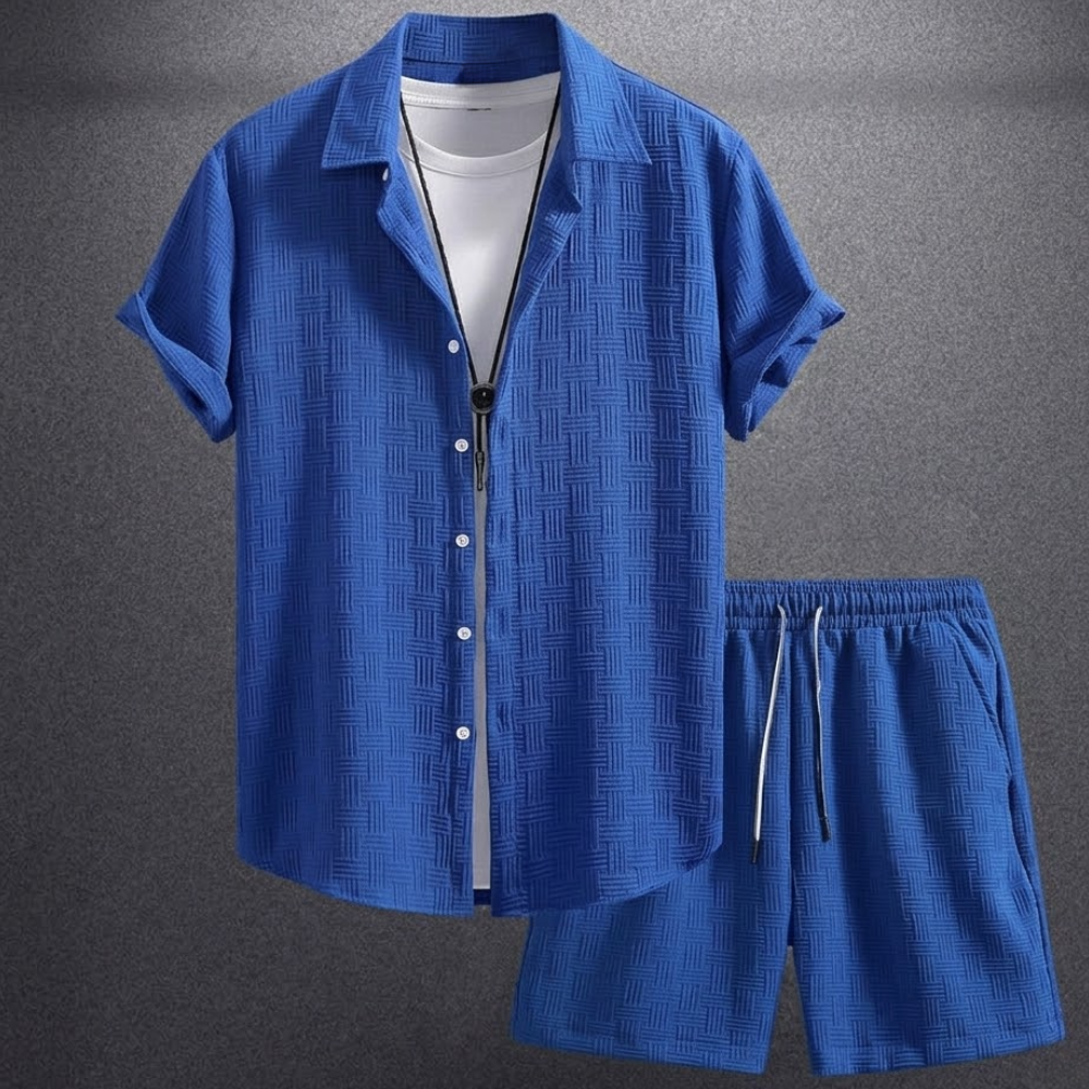 Button Up Shirt And Shorts Set For Men