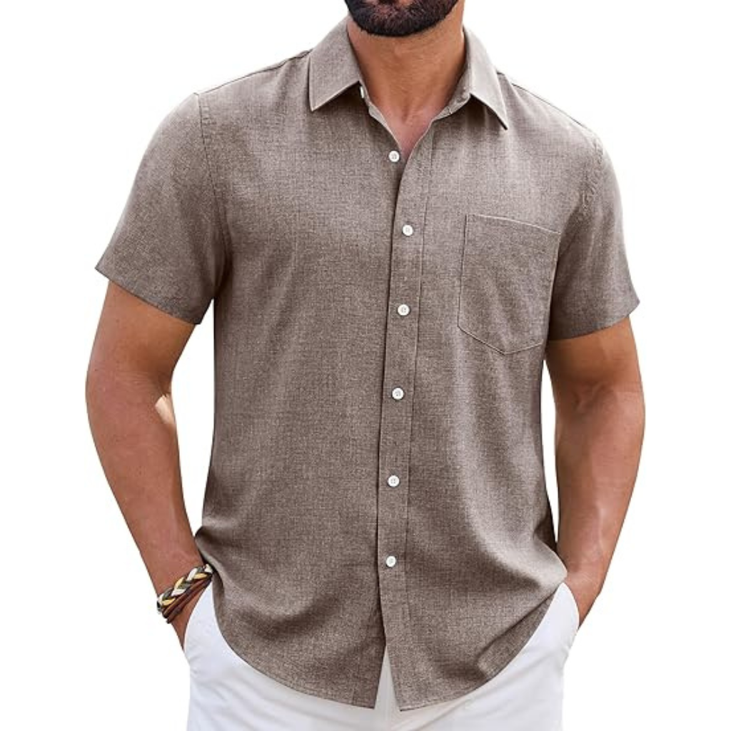 Short Sleeve Wrinkle Casual Untucked Button Down Shirts For Men 